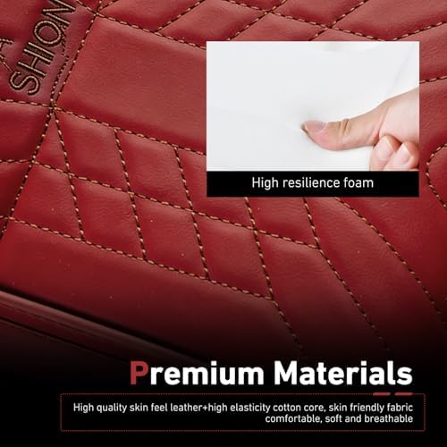 Car Center Console Booster Cover, Multifunctional Car Interior Arm Rest Box Storage Cushion with Cup Holder, Tissue Box, Side Pockets, Leather Memory Foam Armrest Pillow Protection (Red) - Image 3