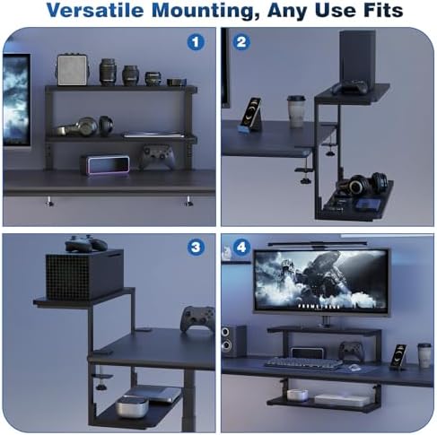 2-Tier Desk Extender, 22-inch Clamp-On Desk Shelf, Height-Adjustable Desktop Shelf Organizer for Monitors Office and Gaming Accessories, Arm Support Table Extension, Black - Image 4