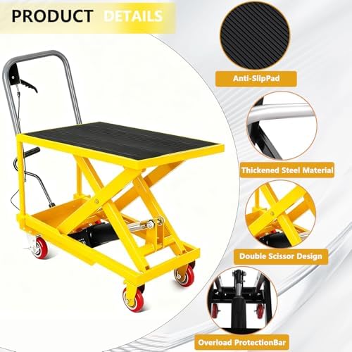 GarveeTech Hydraulic Lift Table Cart, 500Lbs Load Capacity 28.5 Inch Lifting Height, Manual Single Scissor Lift Table with Non-Slip Pad and 4 Wheels,Hydraulic Scissor Cart (500lbs - Single - Yellow) - Image 5