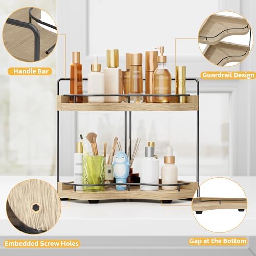 2-Tier Corner Bathroom Counter Organizer, Larger, Light Walnut - Image 4