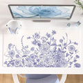 Colorful Star Large Mouse Pad, Floral Desk Mat Office Supplies, Waterproof Faux Leather Big Gaming Mousepad for Women Girls, Vintage Blue Flowers Desk Pad Home Office Décor Accessories 31.5" x 15.7" by ColorfulStar