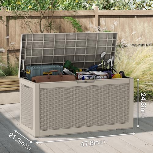 Mars Villa 100 Gallon Outdoor Storage Box, Deck Box Waterproof, Grey - Image 2