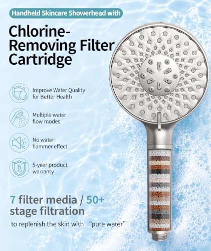 SR SUN RISE Filtered Shower Head with Handheld High Pressure 9 Spray Mode Showerhead Detachable Shower Head Water Softener Filters Beads for Hard Water Remove Chlorine 1 Filter Light Champagne - Image 2