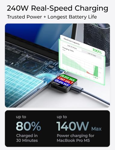 LISEN USB C to USB C Cable 10ft, 240W Long USB C Cable Fast Charging - Image 3