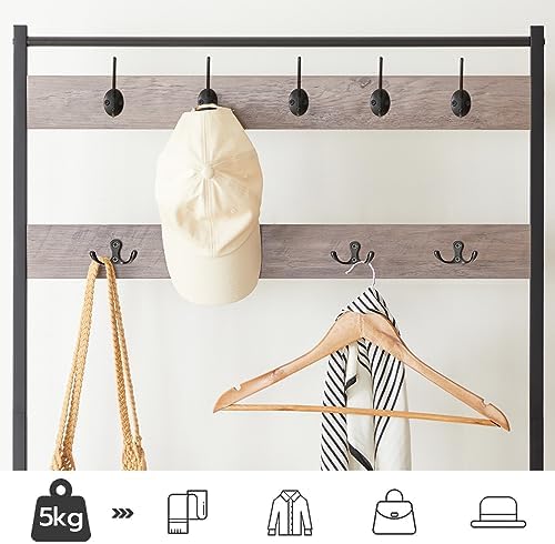HOOBRO Hall Tree, Coat Rack with Shoe Rack, Hall Tree with Bench, 5 Tier Shoe Storage Organizer with 9 Hooks for Entryway, Closet, Sturdy, Industrial, Greige and Black BG80MT01G2 - Image 6