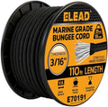 Heavy Duty Bungee Cord Roll, 3/16" x 110ft Marine Grade Outdoor Bungee Cords, Black Super Elastic Shock Cords, Long Cord for Cargo, Camping, Bike Racks, Tents by ELEAD