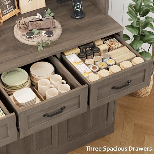 HOSTACK Kitchen Pantry Storage Cabinet, Kitchen Hutch Cabinet, Ash Gray - Image 7