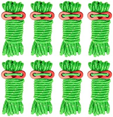Smithok 8 Pack 4mm Guy Lines Ultralight Tent Cords with Aluminum Adjuster Tensioner Outdoor Camping Guylines Ropes for Tent Tarp,Camping,Hiking Backpacking (Green) by Smithok