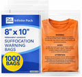 Infinite Pack 8” X 10” 1000 CT Self Seal Clear Poly Bags with Suffocation Warning for Packaging, T Shirts & FBA Permanent Adhesive by InfinitePack