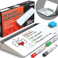 Chalkola Glass Desktop Whiteboard with Storage, Desk Dry Erase Board Buddy by Chalkola
