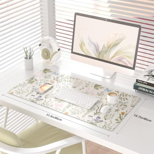 QIYI PU Leather Large Mouse Pad, Waterproof Desk Mat, 31.5" x 15.7", Herbs - Image 2