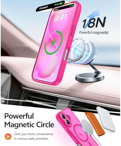 FNTCASE for iPhone 16 Plus Case, Fit for Magsafe, Screen Protector Hot Pink - Image 3