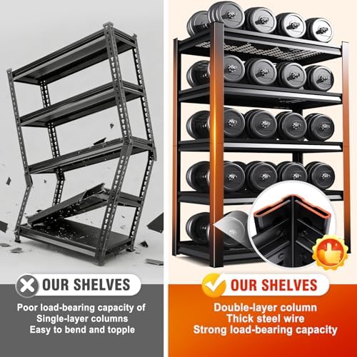 Storage Shelves,Garage Shelving,Adjustable Heavy Duty Shelving Unit,5T Tall Garage Shelves，Metal Standing Shelf Units,Utility Rack for Kitchen Warehouse Industrial Basement 71.2 * 35.4 * 15.7 - Image 4