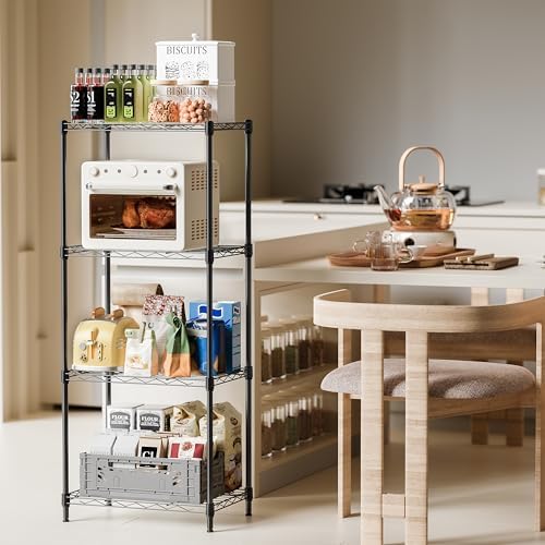 IZEUK 4 Tier Metal Wire Shelf Unit, Black Storage Rack Organizer for Kitchen, Bedroom, Living Room or Laundry Room, 17.7" W x 11.8" D x 41.9" H - Image 2