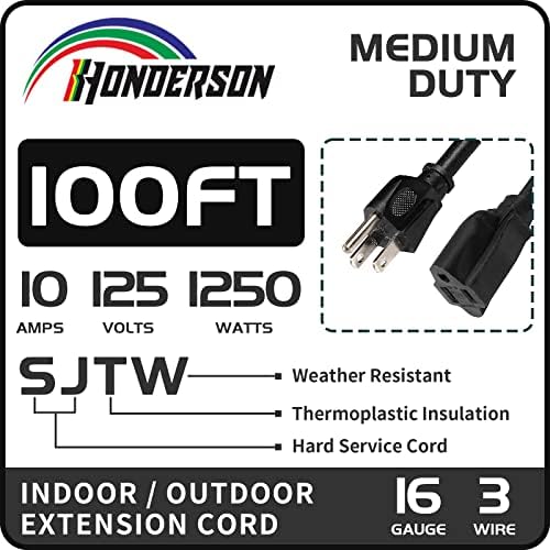 100 Ft Black Outdoor Extension Cord, 16 Gauge Heavy Duty Power Cord - Image 3