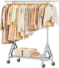 Heavy Duty Garment Rack, Metal Clothes Rack Load 450 LBS, Rolling Clothing Racks for Hanging Clothes with Lockable Wheels, Wardrobe Closet Coat Racks for Bedroom, Silver by JIEJIERUI