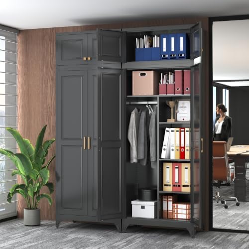 SteeLoong Armoire Wardrobe Closet,86" H Wardrobe Cabinet with Hanging Rod - Image 6