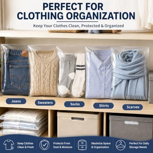 Self Sealing Cellophane Bags for Shirts, 100Pcs 10x13 Inch Clear Poly Bags - Image 4