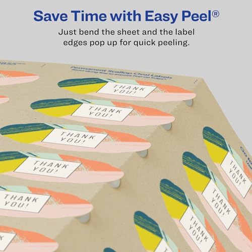 Avery® Kraft Brown Scalloped Oval Labels with Sure Feed Technology, Print to the Edge, Laser/Inkjet Printable Labels, 525 Total (22855) 1-1/8" x 2-1/4" (Pack of 5) - Image 6