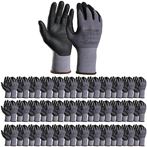 LOCCEF Safety Work Gloves MicroFoam Nitrile Coated-12 Pairs,Seamless Knit Nylon Gloves,Home Improvement,Micro-Foam Gloves by LOCCEF