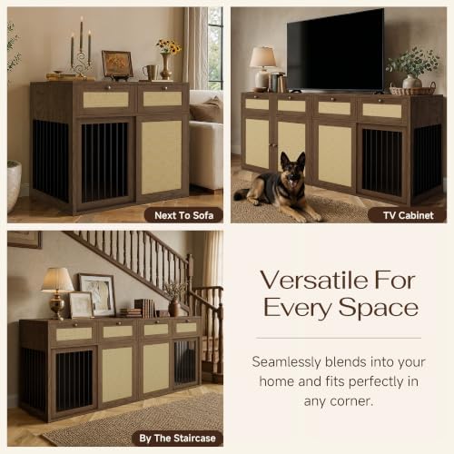 PureCozy 2-Piece Dog Crate Furniture, Right, 80 Inch, Dark Oak - Image 6