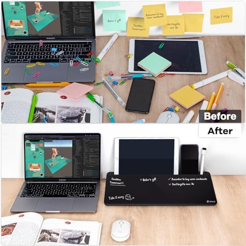 Varhomax Desktop Whiteboard with Storage, Desk Organizer Dry Erase Glass White Board to-do List Memo Notepad for Home Office and School Supplies (Black) - Image 4