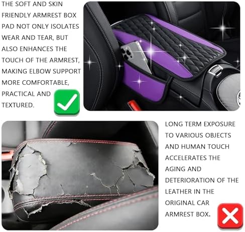 Leather Car Center Console Cover with Side Storage Pockets, Waterproof Armrest Cushion Protector Organizer for Vehicles SUVs, Interior Accessories, Car Decorations Stylish Arm Rest Pad (Purple) - Image 4