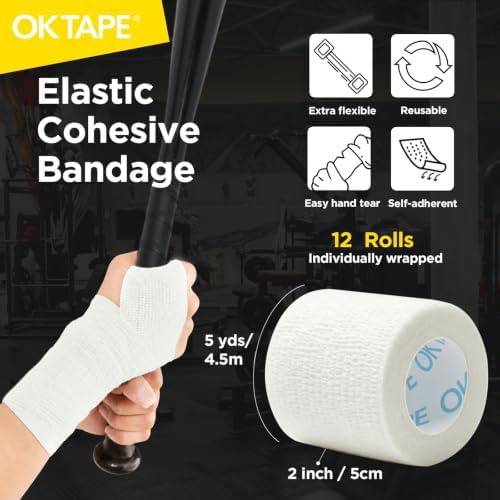 OK TAPE 12 Rolls Self Adhesive Bandage Wrap, Cohesive Elastic Athletic Tape - Image 2