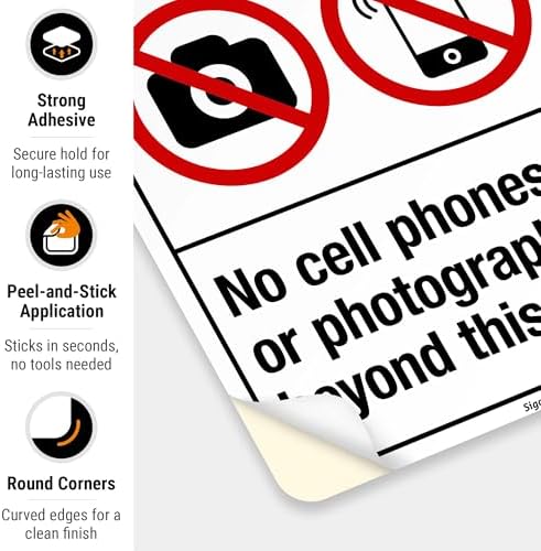 No Cell Phones Or Photography Beyond This Point Sign, ANSI Notice Sign, - Image 6