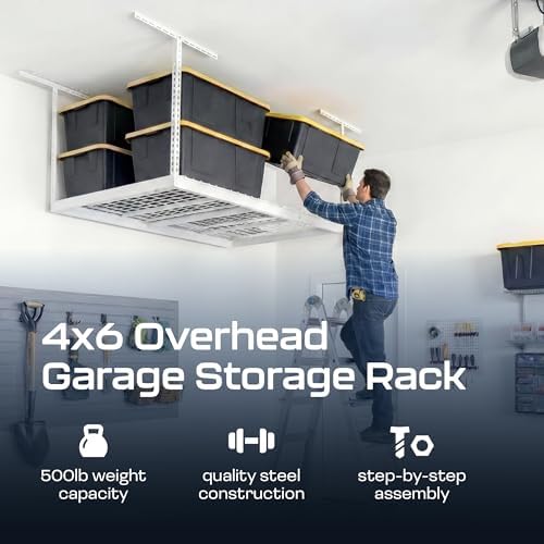 MonsterRax 4x6 Overhead Garage Storage Rack, White, 12"-21" Height - Image 2