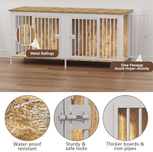 EasyCom 78.74" Dog Crate Furniture for 1 or 2 Dogs, 35-60 Pounds, White - Image 6