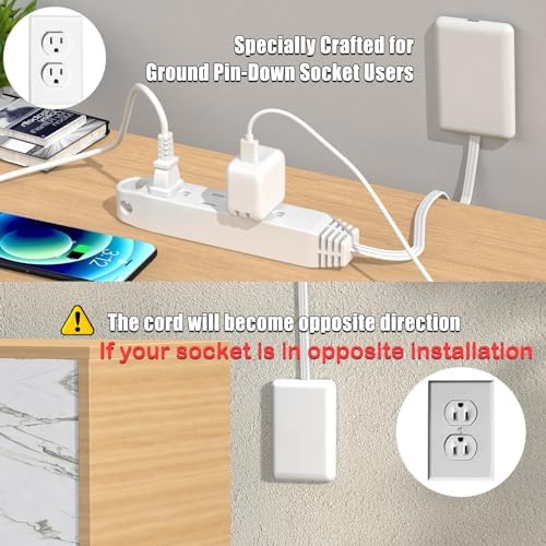 CABOCASA 3FT Flat Plug Extension Cord Power Strip 3 Outlets White Downward - Image 6