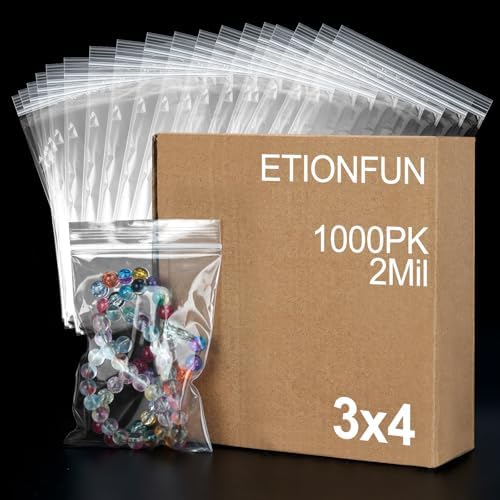 1000Pcs Plastic Bags, 3"x4"Jewelry Bags, Resealable Small Zip Bag, Zip Bag for Small Business, Storage, Candy by ETIONFUN
