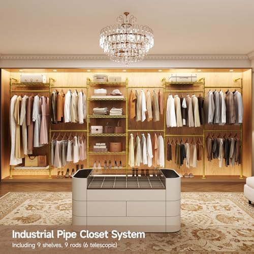 ComfyCorner Wall Mounted Garment Rack, Industrial Pipe Clothing Rack Gold - Image 2