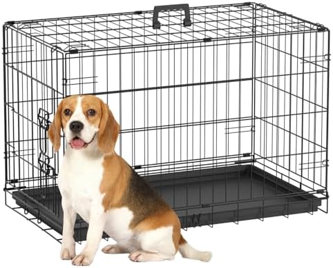 FDW | 30" Foldable Metal Dog Crate | Dark Black | Cage for Medium Dogs by FDW