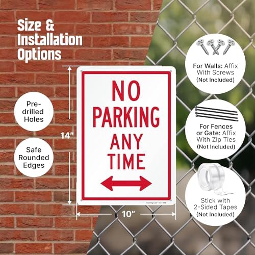 SmartSign 14 x 10 inch “No Parking Any Time” Metal Sign with Bidirectional Arrow, 40 mil Laminated Rustproof Aluminium, White and Red, Made in USA - Image 4