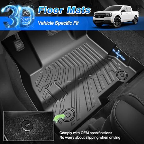 Maverick Floor Mats - Car Mats for Ford Maverick Hybrid 2022-2025 2026, All Weather Floor Mats and Tailgate Mat with Truck Bed Mat for Maverick Accessories, Heavy Duty Rubber Mats - Image 2