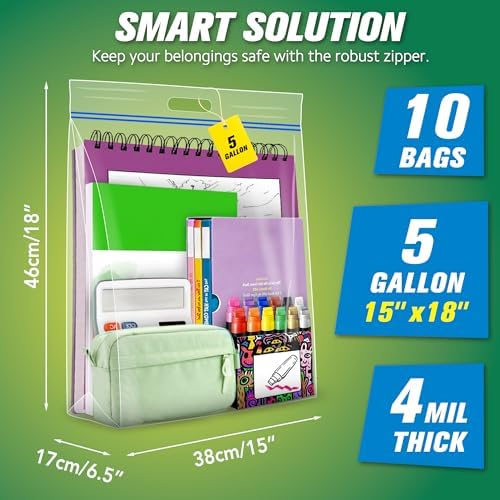 HIBAG 5 Gallon Large Storage Bags, 15” x 18” Resealable Clear Bags with Handle, Extra Large XL Heavy Duty for Clothes Pillow Travel Moving, Pack of 10 - Image 2