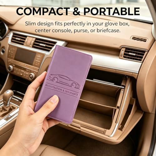 Car Registration and Insurance Holder, Vehicle Document Organizer with Secure Magnetic Closure, Automotive Glove Box Organizer for License, Cards & Essential Paperwork (Purple, 1PCS) - Image 6