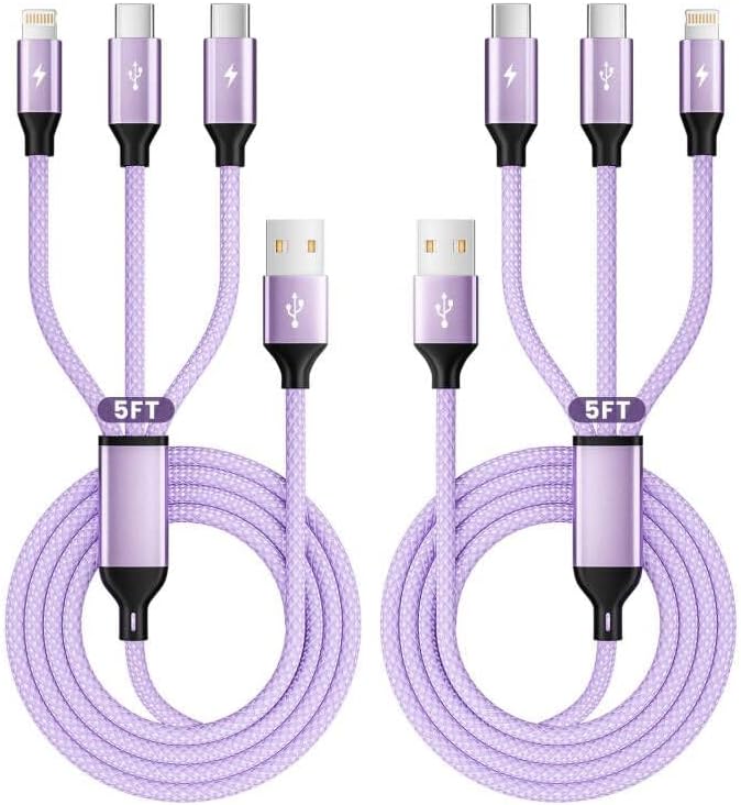 Multi Charging Cable for Multiple Devices with 2 USB-C/IP Port, 2Packs 5FT by MPATIBY