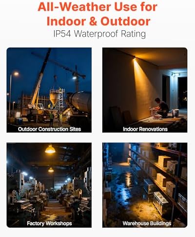 VEVOR LED Temporary Work Light, 100W, 14400 lm, 5000K Durable & Water-Resistant, Linkable up to 8 Units, Ceiling or Stand Job Site Illumination for Construction Sites, Workshops, Indoor & Outdoor Use - Image 6