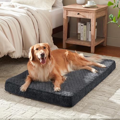 JOEJOY Orthopedic Dog Bed for Extra Large Dogs, Washable Dog Crate Bed Large Sized with Removable Cover, Egg Memory Foam Big Pet Beds, Grey, 47"x29" - Image 2