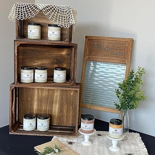 ZOOFOX Set of 3 Nesting Wooden Crates, Rustic Wood Basket with Handles, Decorative Farmhouse Wooden Storage Container Boxes for Party, Office, Bedroom, Kitchen and Closet - Image 6