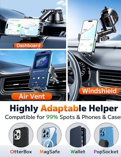 Qifutan Dash Mounted Holders Phone Holders for Your Car Phone Mount for Car Windshield Dashboard Air Vent Universal Desk Mounts Hands Free Automobile Cell Phone Holder Fit for iPhone Smartphone - Image 5