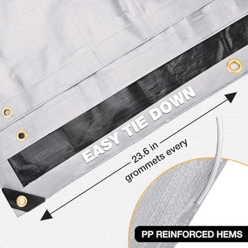 Winpull Heavy Duty Tarp 14 Mil Tarp Waterproof Silver 15x25 FT, UV Resistant Poly Tarp with Reinforced Grommets for Camping, Boat Cover, Patio Furniture, Roof, Firewood Pile - Image 6