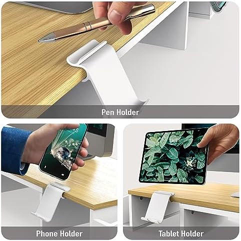 Simple Houseware Desk Dual Monitor Stand Riser with Drawer, Oak - Image 4