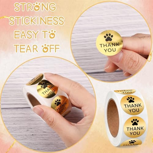 500 Pcs Thank You Dog Stickers Dog Paw Print Thank You Stickers for Shipping Mailers, Bags, Boxes, Tags, Greeting Cards, Present for Sealing and Decoration(Gold) - Image 3