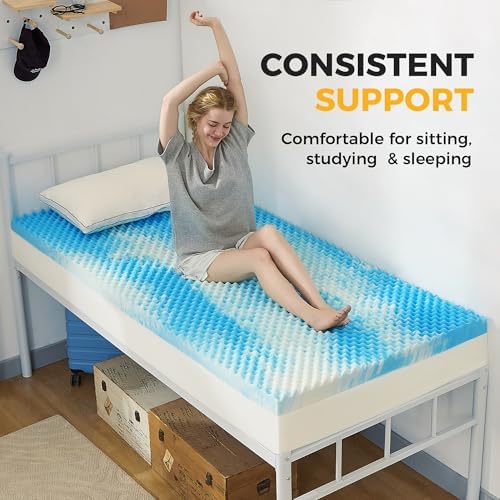 SINWEEK 2 Inch Egg Crate Memory Foam Mattress Topper Twin XL, Twin Extra Long Mattress Pads for College Dorm Room, Pressure Relieve CertiPUR-US Certified, 39x80 Inches, Blue - Image 6