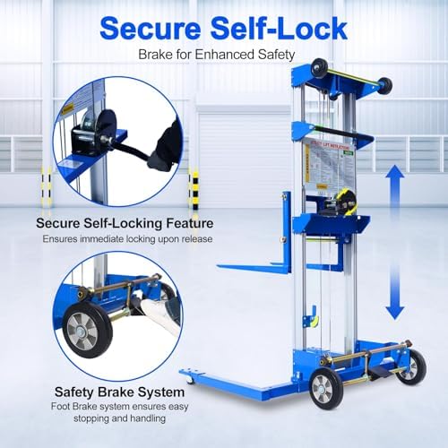 142" Material Lift Winch Stacker, Hand Winch Lift Truck with Adjustable Straddle Leg, Manual Material Lifter Pallet Stacker for Contractor, Workshop, Industrial, 350lbs - Image 5