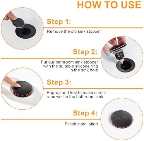 TIORIY Bathroom Sink Stopper, Pop Up Sink Drain Plug, Oil Rubbed Bronze - Image 6